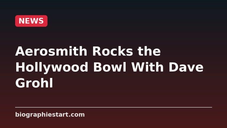News graphic reading Aerosmith Rocks the Hollywood Bowl With Dave Grohl