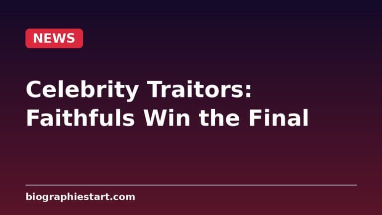 Celebrity Traitors 2026: Romesh and Sebastian Croft Win News graphic reading Celebrity Traitors: Faithfuls Win the Final