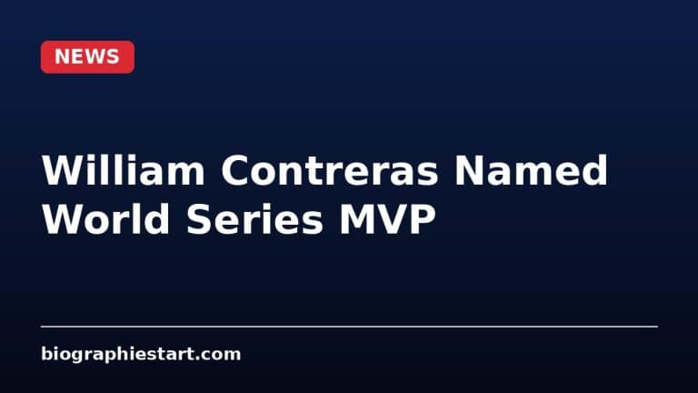 News graphic reading William Contreras Named World Series MVP on a dark blue background