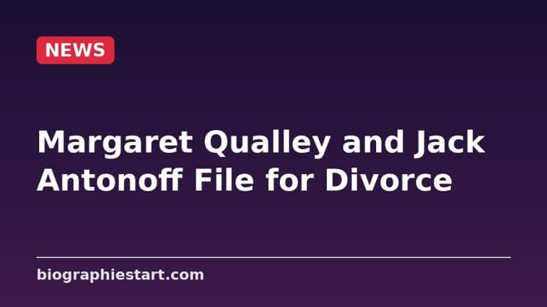 News graphic reading Margaret Qualley and Jack Antonoff File for Divorce